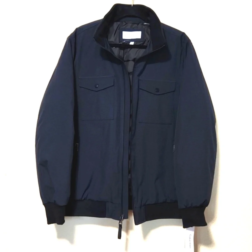 NWT! Calvin Klein Infinite Stretch Water Resistant Bomber Jacket Blue Medium - Picture 16 of 16